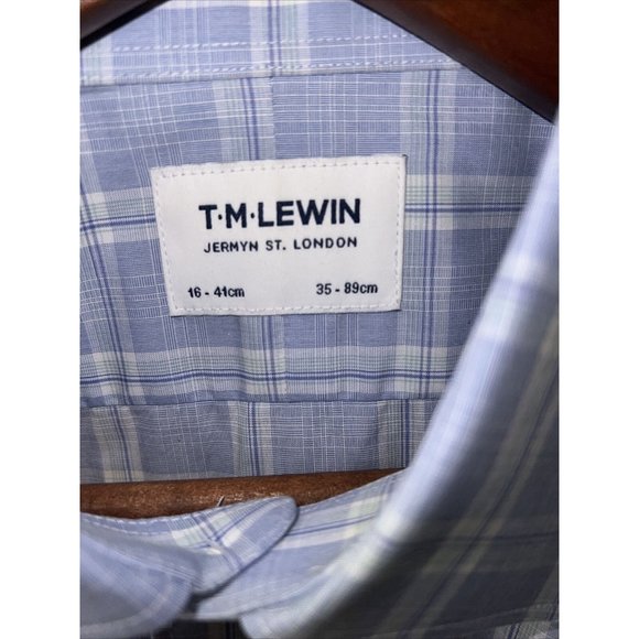 TM LEWIN Slim Fit LS Non-Iron Dress Shirt sz 16 35 Blue - Picture 3 of 5